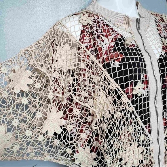 Wildfox NEW Daisies Blake Zip Up Crochet Jacket L - Picture 5 of 9